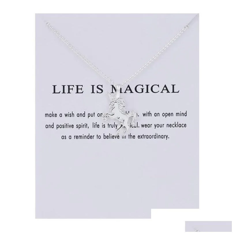 Necklaces with Card Silver Gold Chain Women Fashion Design Horse Animal Pendant Necklace Lucky Clavicle Party Jewelry Lovely Birthday Christmas