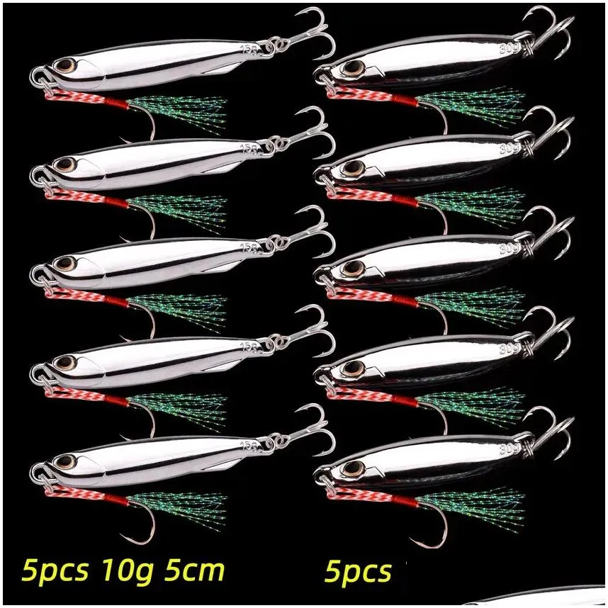 Baits Lures 10PClot Metal Cast Jig Spoon 10g 15g 20g 30g 40g Lures set With Hook Casting Jigging Fish Sea Bass Fishing Lure Artificial Bait