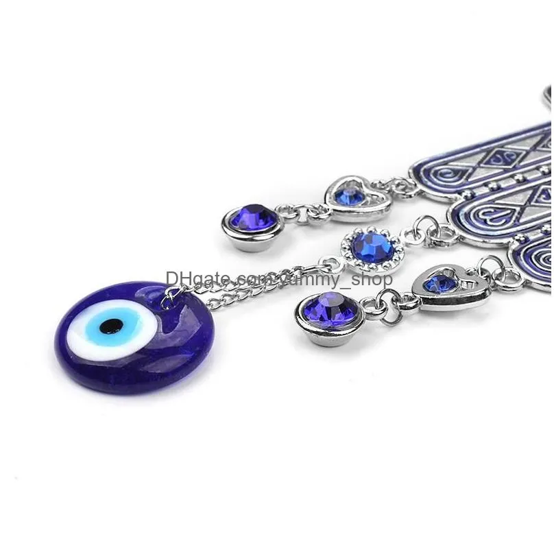 lucky blue glass evil eye fatima hanging hamsa hand keychain big style home decoration office protector ornament keyring chain