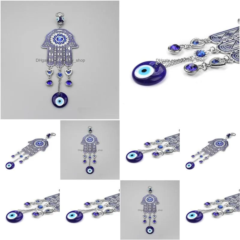 lucky blue glass evil eye fatima hanging hamsa hand keychain big style home decoration office protector ornament keyring chain