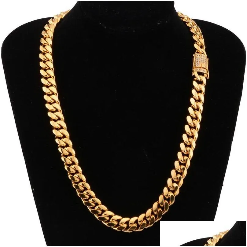 Chains 6-18mm Wide Stainless Steel Cuban  Necklaces CZ Zircon Box Lock Big Heavy Gold Chain For Men Hip Hop Rock JewelryChains