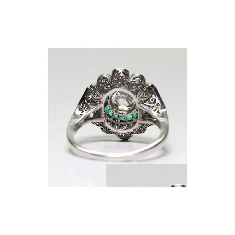 Solitaire Ring DIWENFU Pure S925 Sterling Silver Color Natural Emerald Gemstone Women 925 Jewelry Cushion Zirconia Garnet Bizuteria