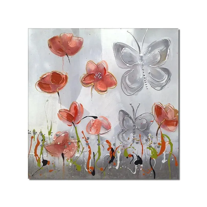 Paintings Abstract Flowers With Butterfly Painting On Canvas Hand Painted Oil Handmade Decorative Wall Art ForLiving Room