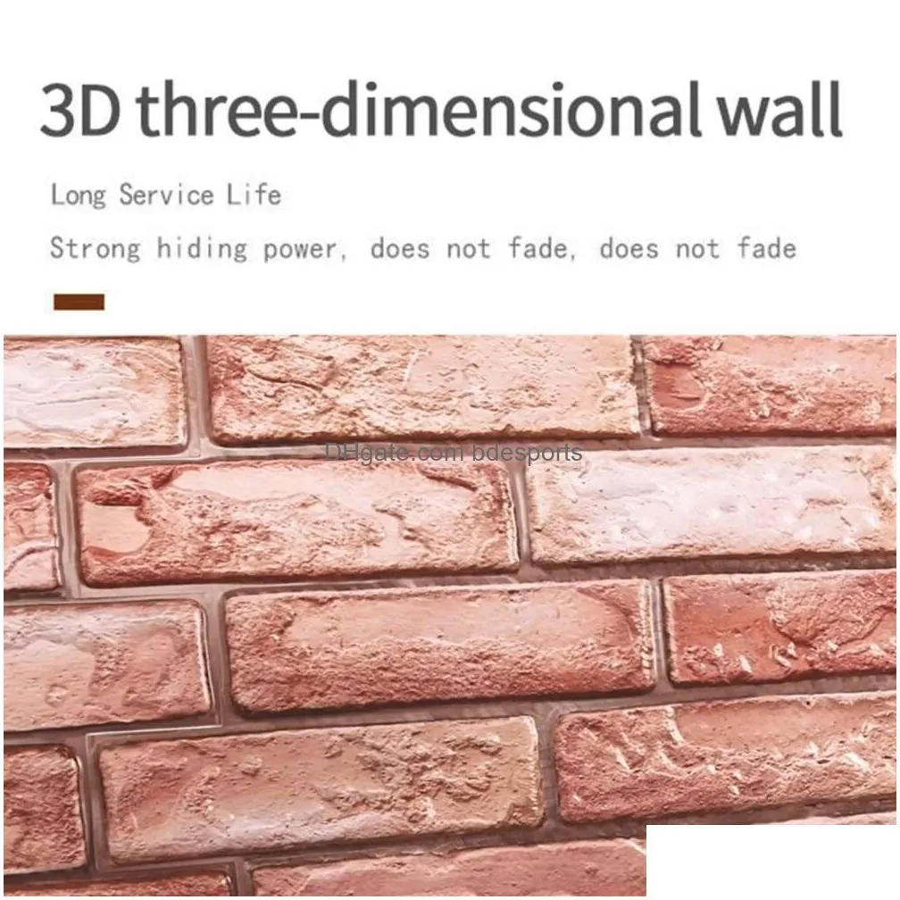 Wall Stickers 12Pcs 3D Brick Sticker Self-Adhesive Pvc Wallpaper For Bedroom Waterproof Oil-Proof Kitchen Diy Home Drop Delivery Garde Dhpao