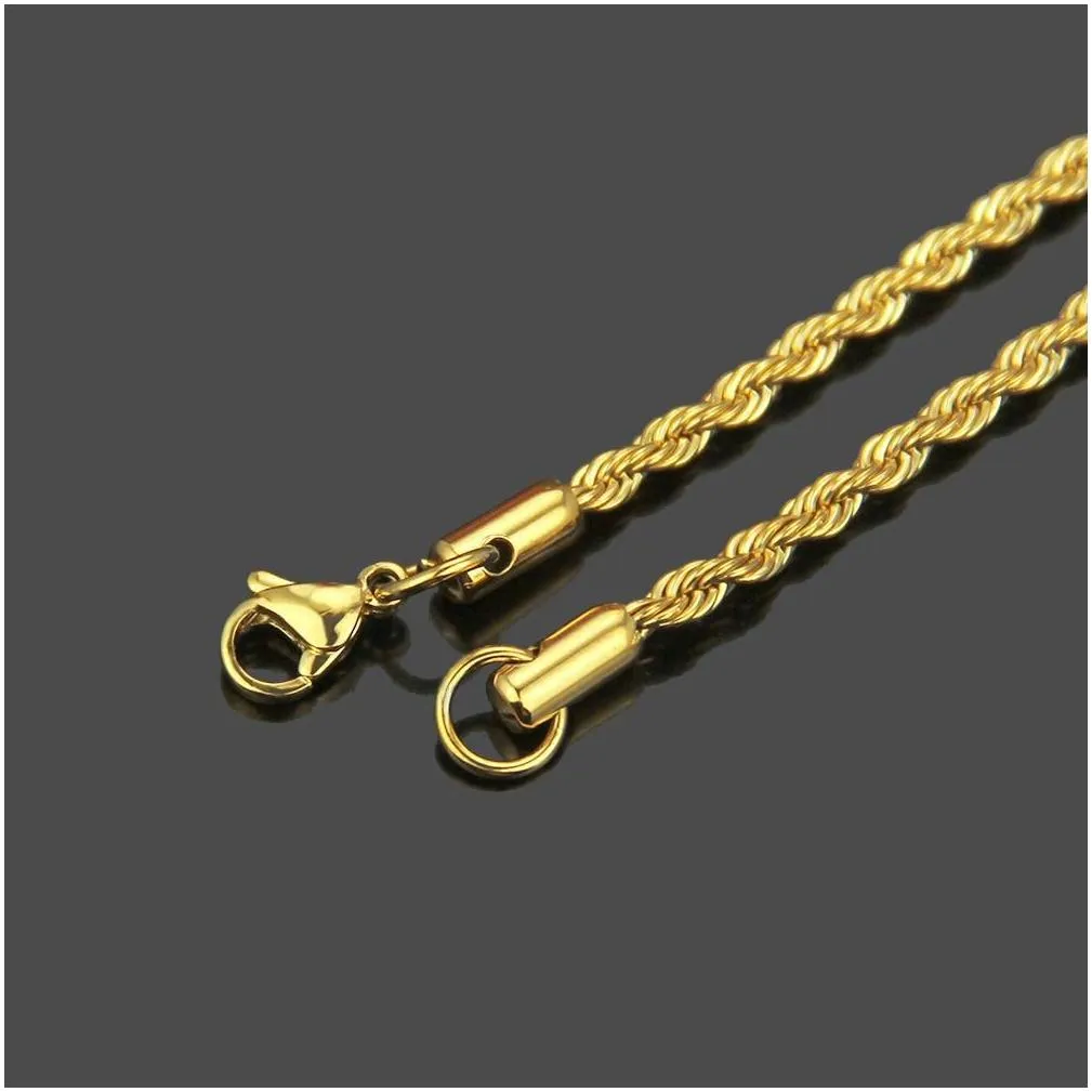 Bulk 18K Gold Plated Chains For women men 3MM Twisted Rope Choker necklaces Jewelry Size 16 18 20 22 24 30 inches