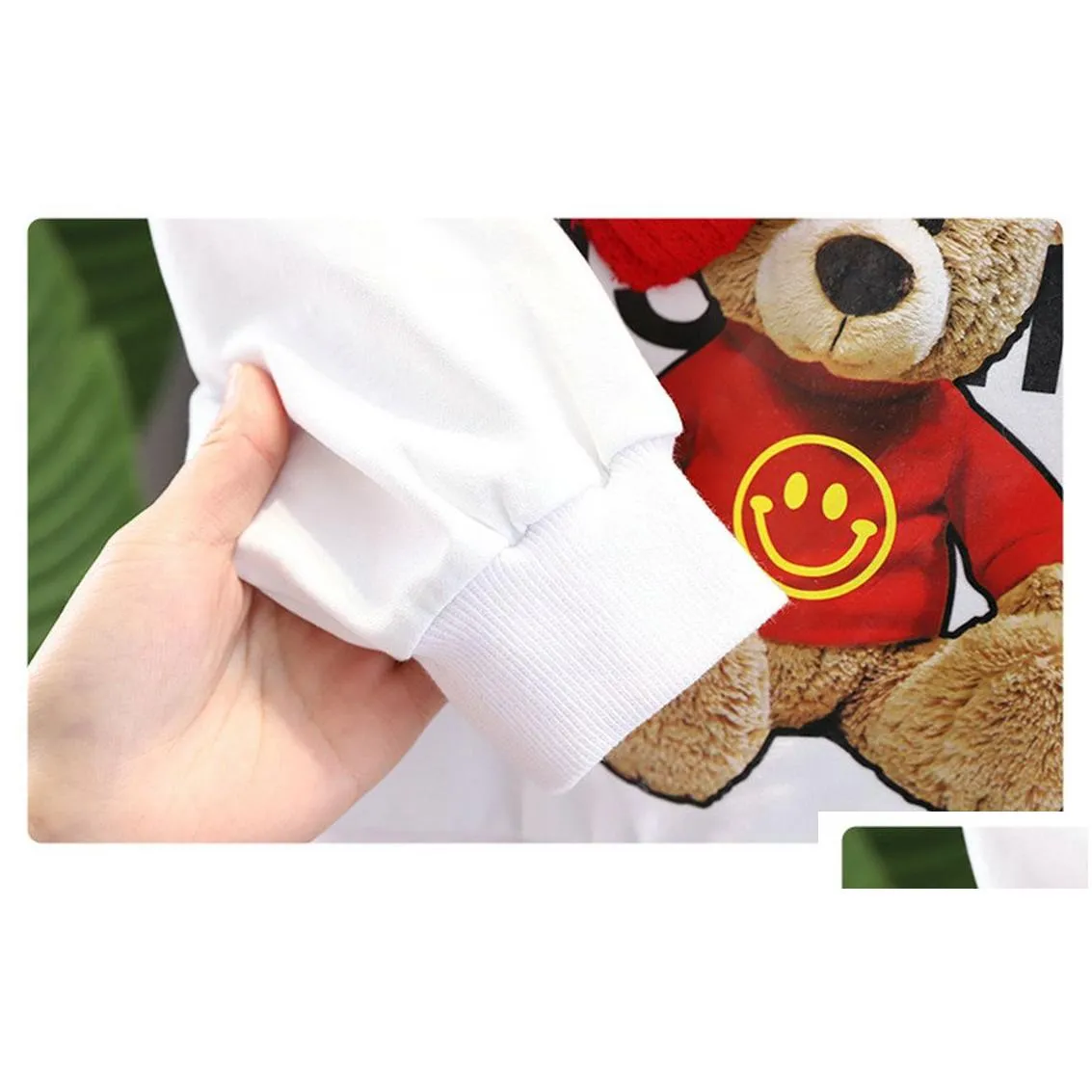 Toddler Kids Baby Boys Clothes Set Long-sleeved Bear Print Round Neck Hoodies and Elastic Long Pants