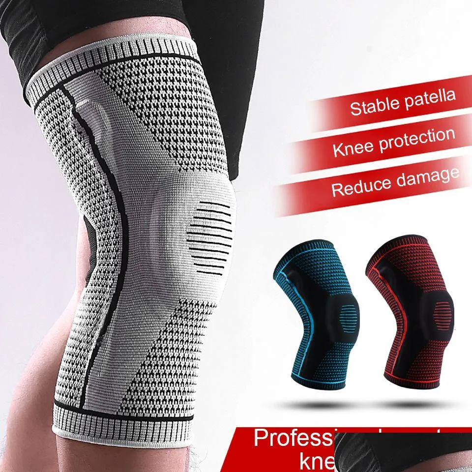 Elbow Knee Pads 1piece silicone full knee brace with Patella medium support and strong Meniscus compression protection sports mat Running Basketball