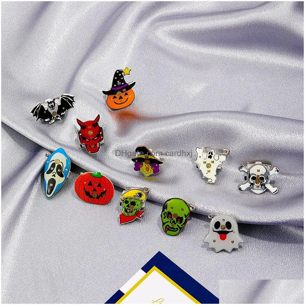 Pins, Brooches 2021 Acrylic Halloween Christmas Cartoon Brooch Ghost Bat Skeleton Santa Claus Snowflake Clothing Accessories Drop Del Dhdqp