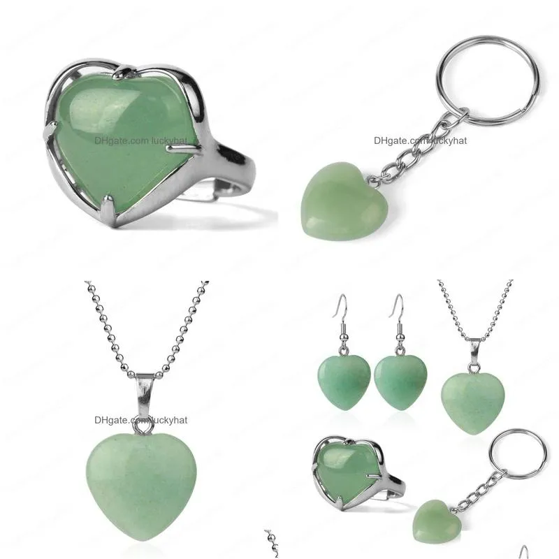 Other Jewelry Sets Natural Stone Green Aventurine For Girl Heart Crystal Necklace/Earrings/Bracelet/Keychain Party Jewellery Drop Del Dhxkm