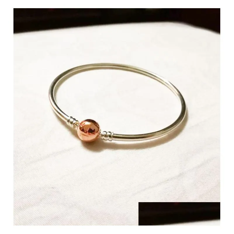 Rose Gold Clasp Bangle Bracelet with Original Box for Real 925 Sterling Silver Charms Bracelets For Women Girls Wedding Jewelry Set Girlfriend