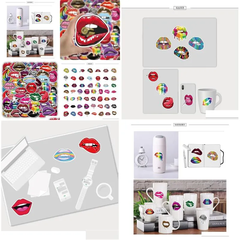 50PCS Skateboard Stickers Colorful Sexy Lips For Car Baby Scrapbooking Pencil Case Diary Phone Laptop Planner Decoration Book Album Kids Toys DIY