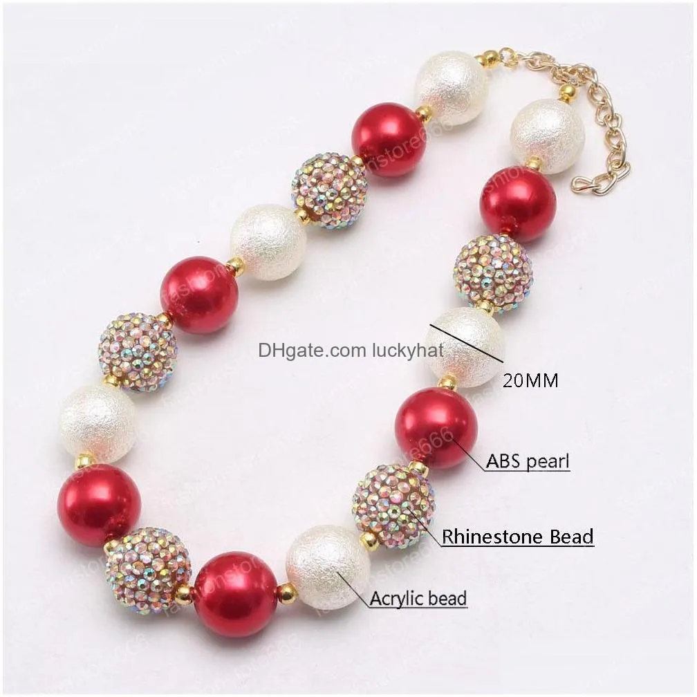 Beaded Necklaces Newest Design Christmas Kid Chunky Beads Necklace Red Gold Color Girl Bubblegum Jewelry For Children Drop Delivery Pe Dhzfw