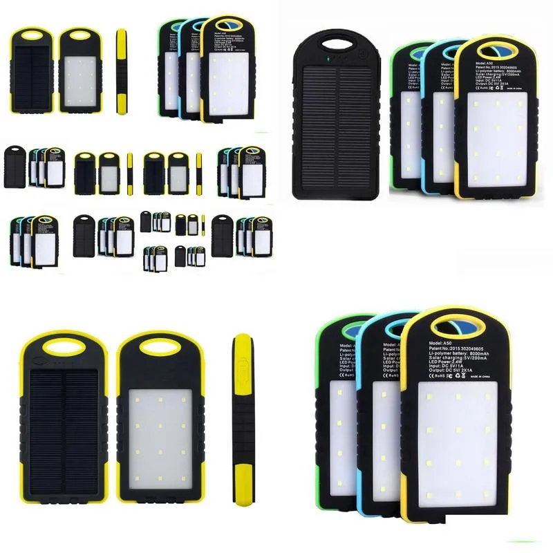 Solar Panels 8000Mah  Power Bank Waterproof Panel Battery Chargers With Led Cam Flashlight Ourdoor Drop Delivery Renewable Ene Dhk7L