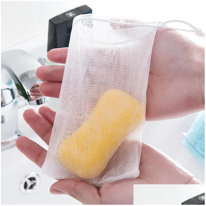 9x12cm Exfoliating Mesh Soap Pouch Bubble Foam Net Bath Scrubber Sack Saver Drawstring Holder Bags highest quality