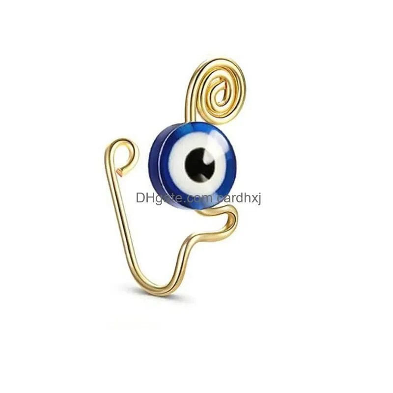 Nose Rings & Studs Evil Eye Non Piercing Fake Piercings Clips For Women Men Turkish Eyes Protection Luck Gold Plated Cuff Summer Body Dhdyu