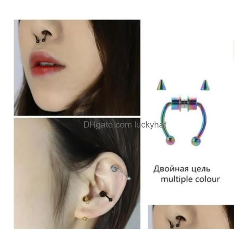 Nose Rings & Studs Magnetic Fake Piercing Ring Alloy Hoop Septum For Men Women Jewelry 5 Colors Wholesale Drop Delivery Body Dhjsh