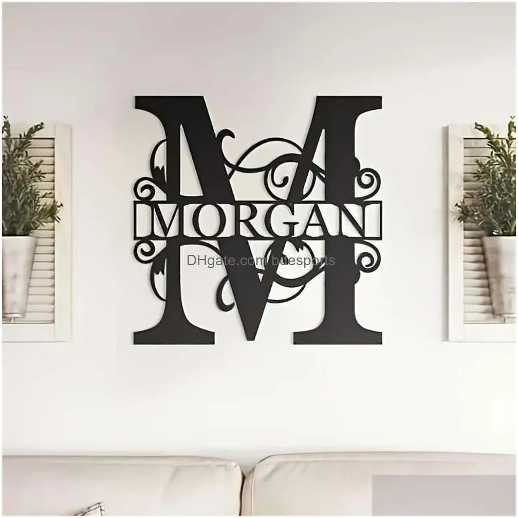 Wall Stickers 1Pc Personalized Split Letter Sign Plaque Custom Last Metal Family Name Christmas Gift Front Door Home Garden Drop Deliv Dhw4U