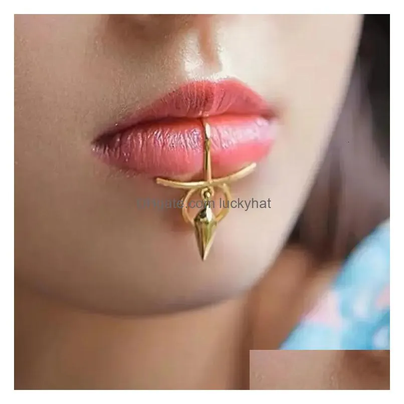 Nose Rings & Studs Fake Lip Piercing Jewelry None Labret Faux Lipring Stainless Steel Lead Nickel Body 231019 Drop Delivery Dhubc