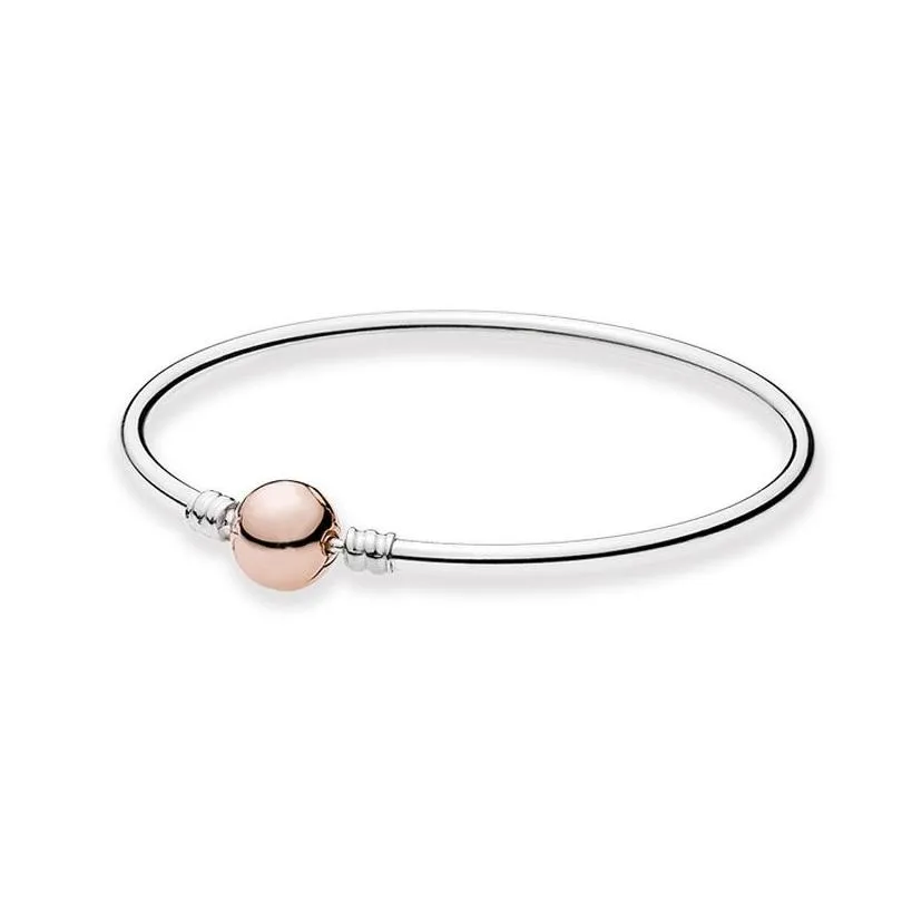 Rose Gold Clasp Bangle Bracelet with Original Box for Real 925 Sterling Silver Charms Bracelets For Women Girls Wedding Jewelry Set Girlfriend