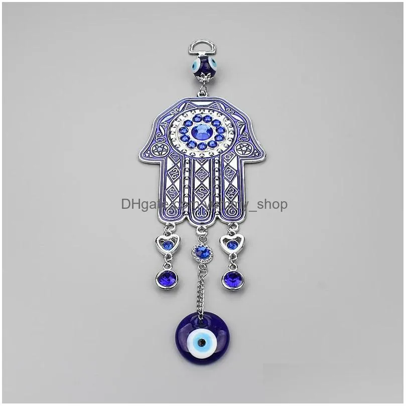 lucky blue glass evil eye fatima hanging hamsa hand keychain big style home decoration office protector ornament keyring chain