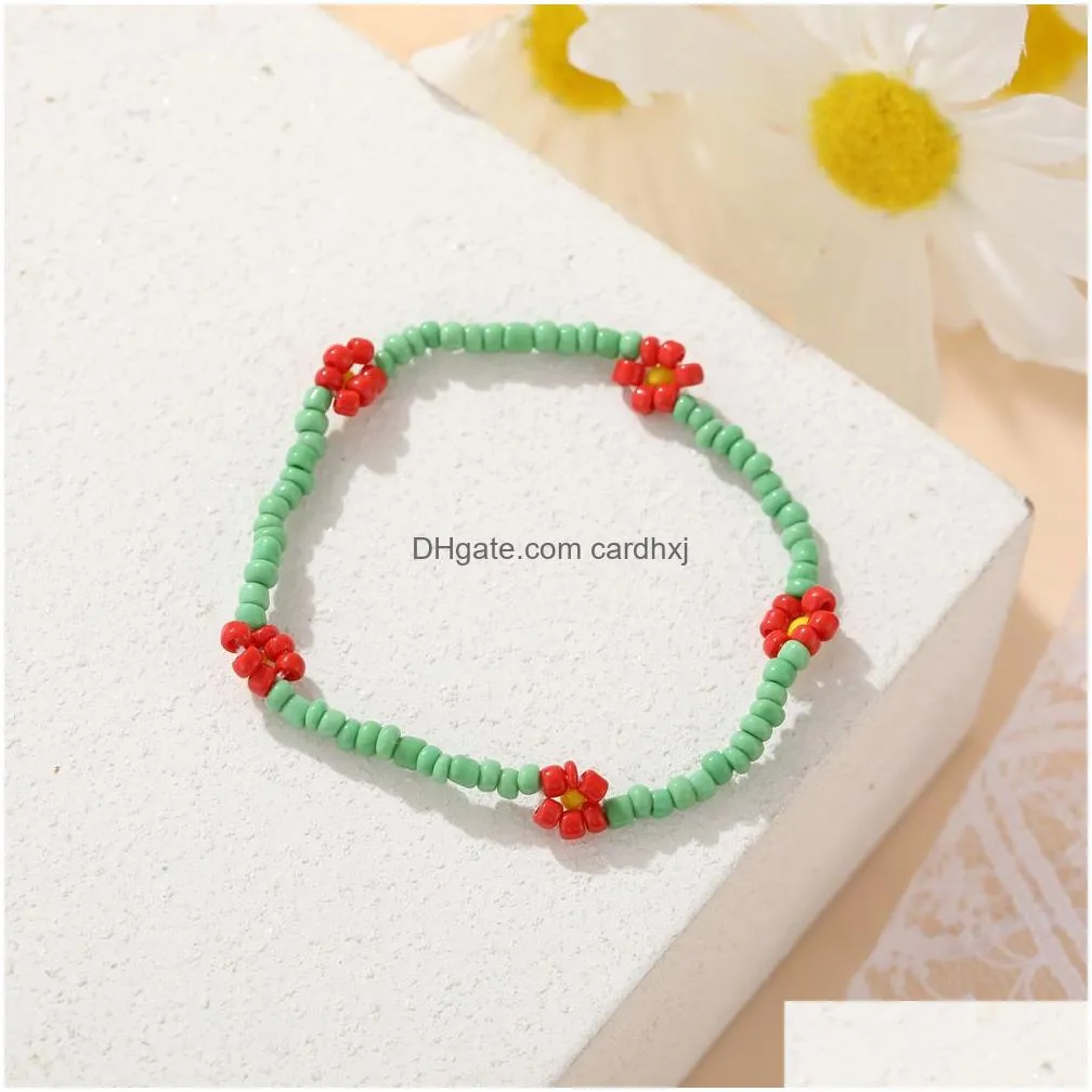 Charm Bracelets 2021 Korean Fashion Flowers Daisy Beads Transparent Colorf Beaded Handmade Elastic Wristband For Women Trend Jewelry Dhabt