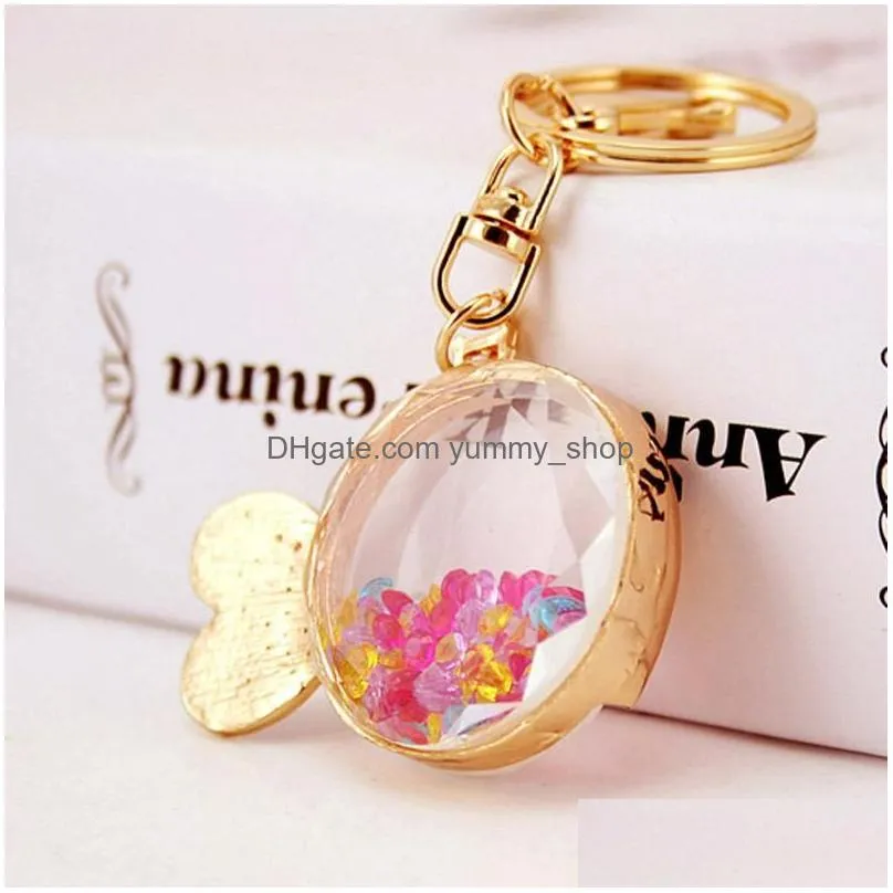 animal fish pendant keychain 40x51mm crystal floating locket alloy gold tone lobster clasp keyring car accessories key holders
