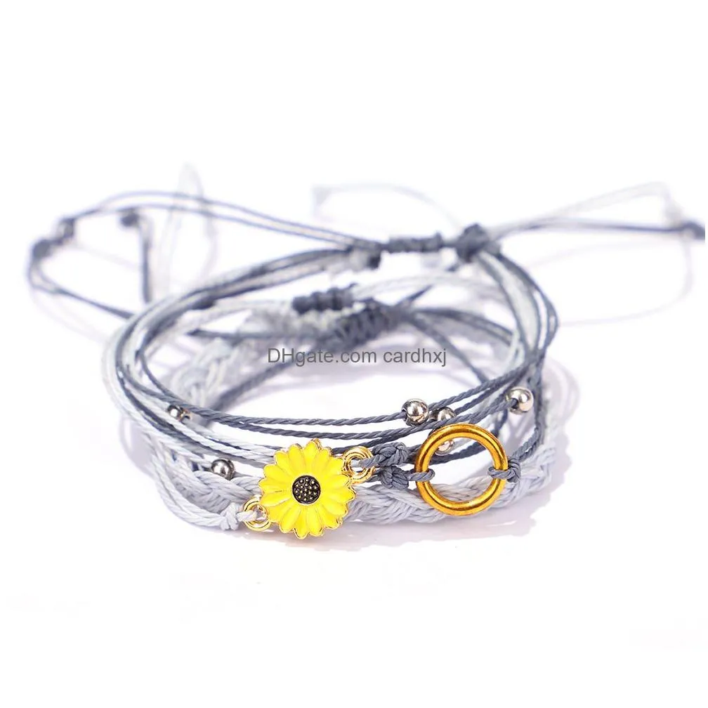 Charm Bracelets Bangle Bohemian Jewelry Sunflower Daisy Adjustable Rope Chain Pendant Bracelet Handmade Seed Beads Friendship Drop De Dhauk