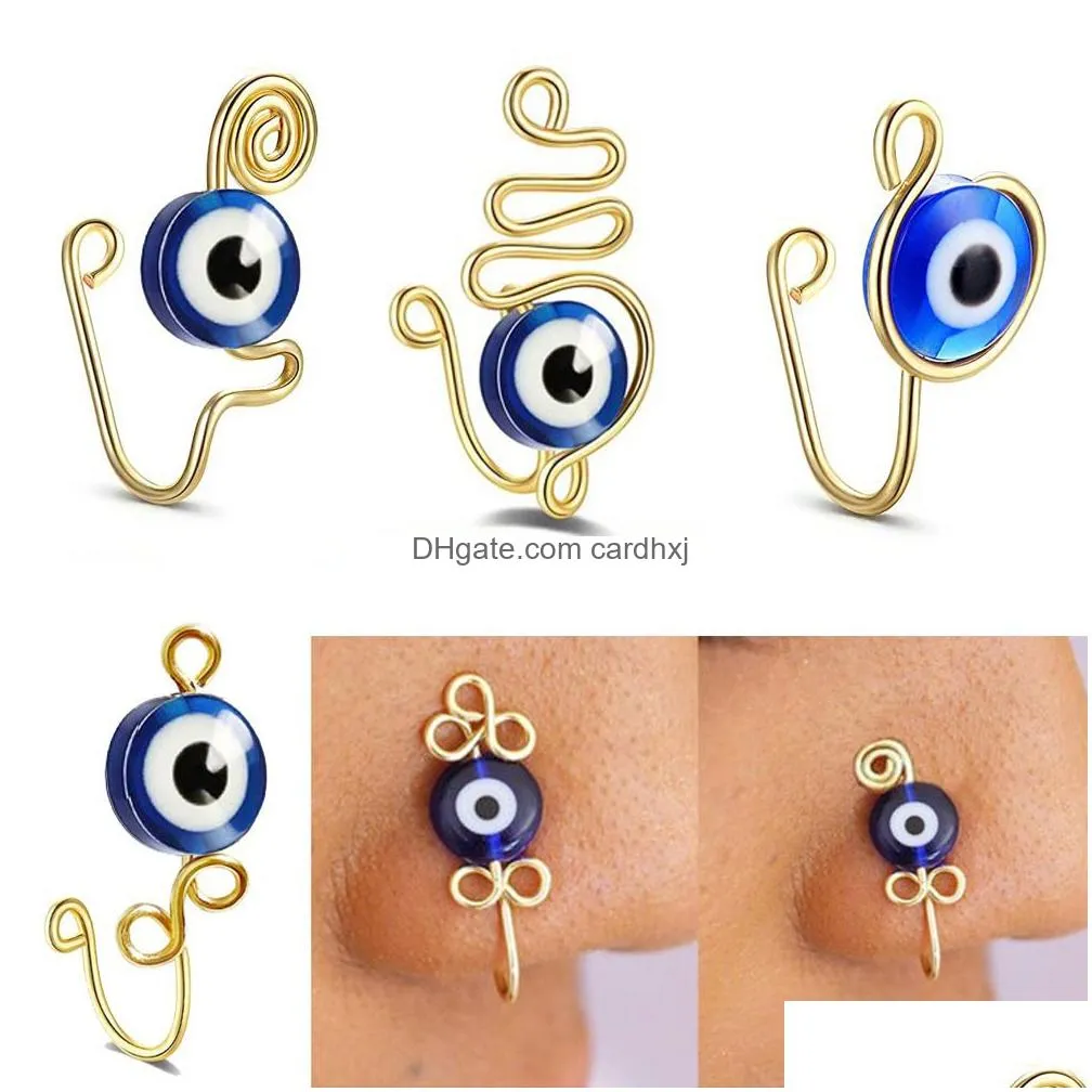 Nose Rings & Studs Cuff Spiral Fake Piercing Ring Evil Eye Copper Ear Hoop Septum Clip Nariz Non-Piercing Stud Jewelry Drop Delivery Dhphf