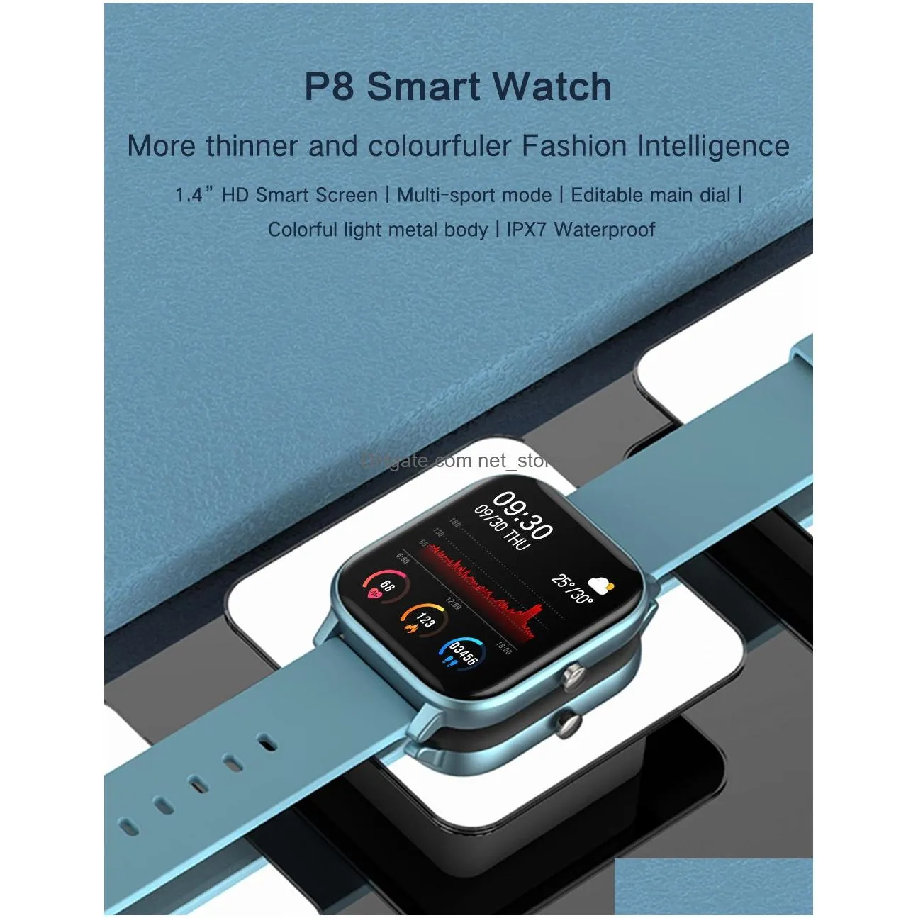 Smart Watches Id P8 Watch Men Watchs Women Ip67 Waterproof Fitness Tracker Sport Heart Rate Monitor Fl Touch Smartwatchs For Amazfit Dhkvu