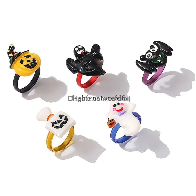 Band Rings Halloween Party Ring Punk Skl Ghost Pumpkin Bat Black Acrylic Resin For Men Women Finger Decorate Jewelry Drop Delivery Dhwam