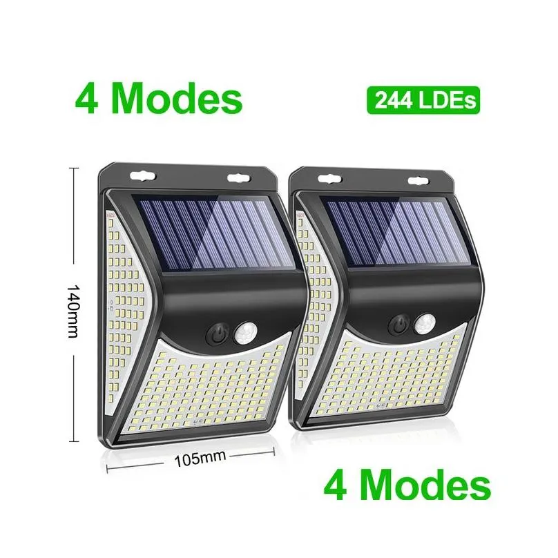 Solar Panels Led Lamps Outdoor 3 Modes Motion Sensor Street Light Smart Remote Control Waterproof Wall Lamp Suitable For Home Lightin Dhhe3