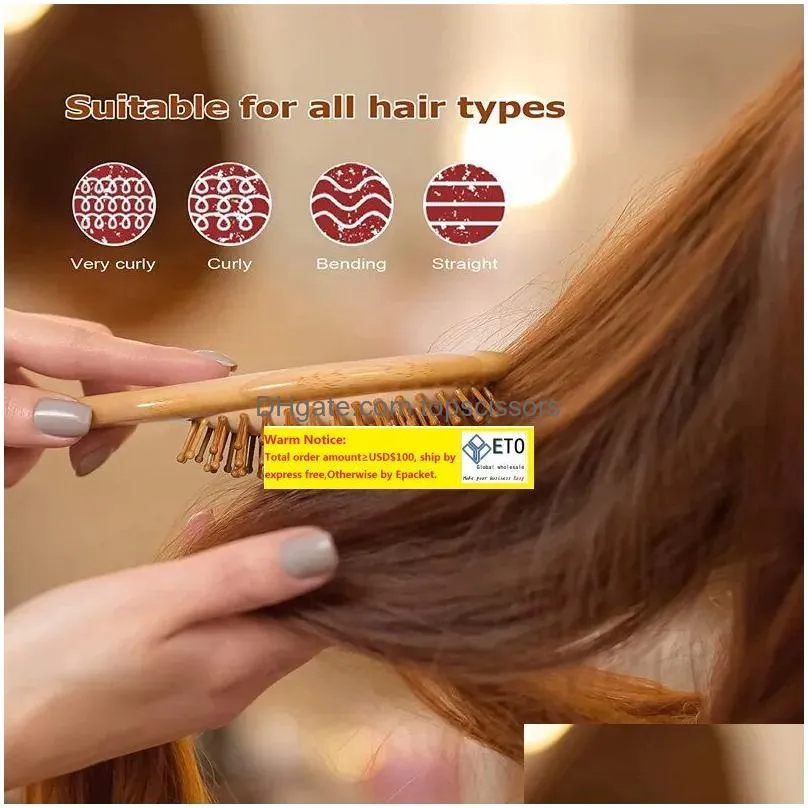Hair Brushes New Wooden Bamboo Comb Healthy Paddle Brush Mas Hairbrush Scalp Care Combs Styler Styling Tools Ll Drop Delivery Products Dhp1T
