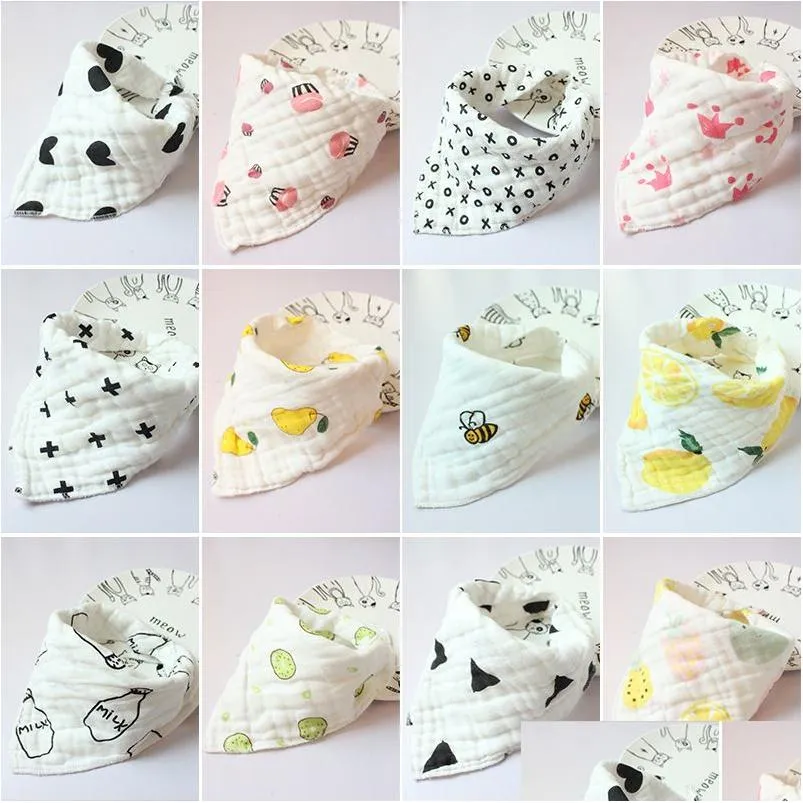 8 layers Baby Newborn INS print Bibs Infant Triangle Scarf Toddlers muslin Cotton Bandana Burp Cloths 30 colors C4834