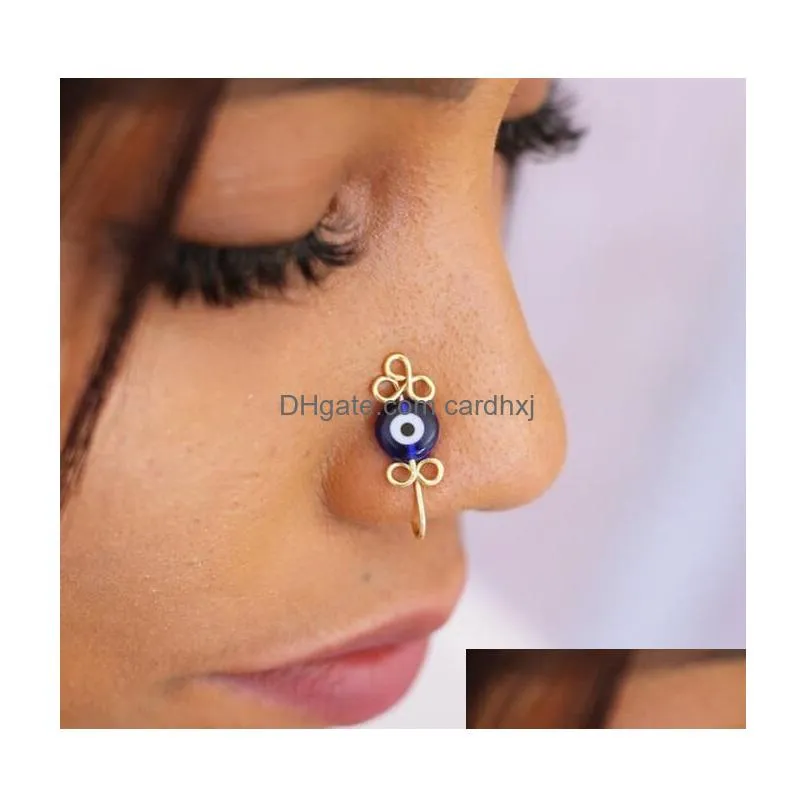 Nose Rings & Studs Evil Eye Non Piercing Fake Piercings Clips For Women Men Turkish Eyes Protection Luck Gold Plated Cuff Summer Body Dhdyu