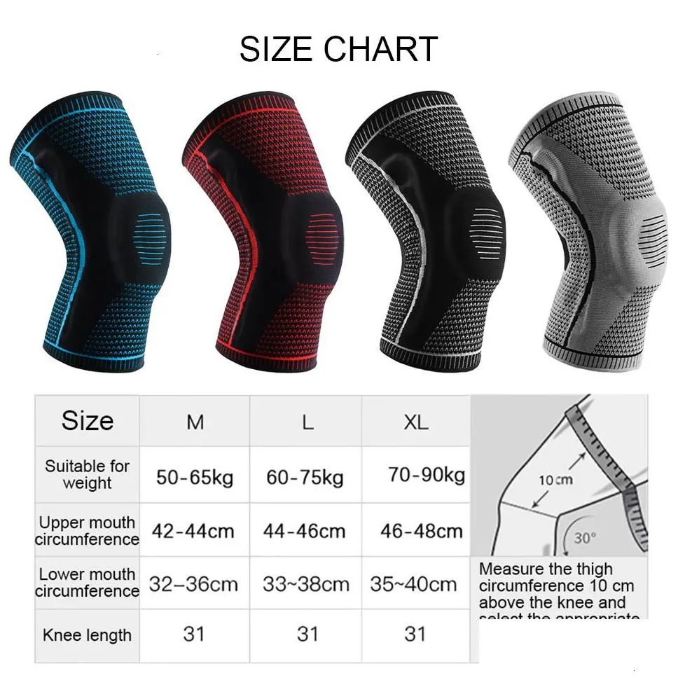 Elbow Knee Pads 1piece silicone full knee brace with Patella medium support and strong Meniscus compression protection sports mat Running Basketball