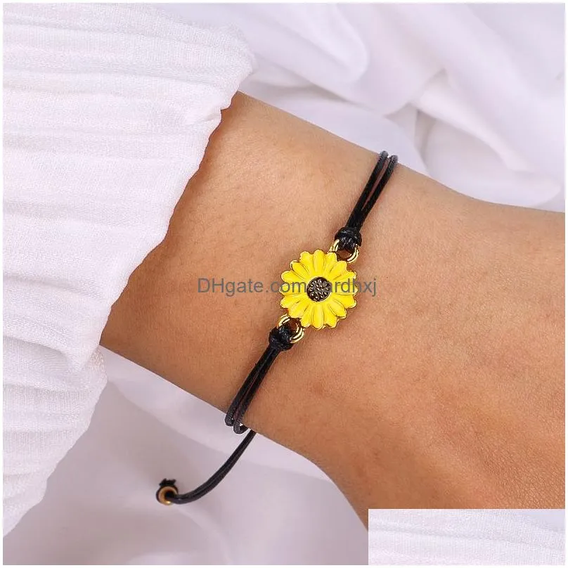 Charm Bracelets Boho Sunflower Bracelet Daisy Adjustable Woven With Card Ladies Bangle Vintage Jewelry Couple Lucky Friendship Drop D Dhylu