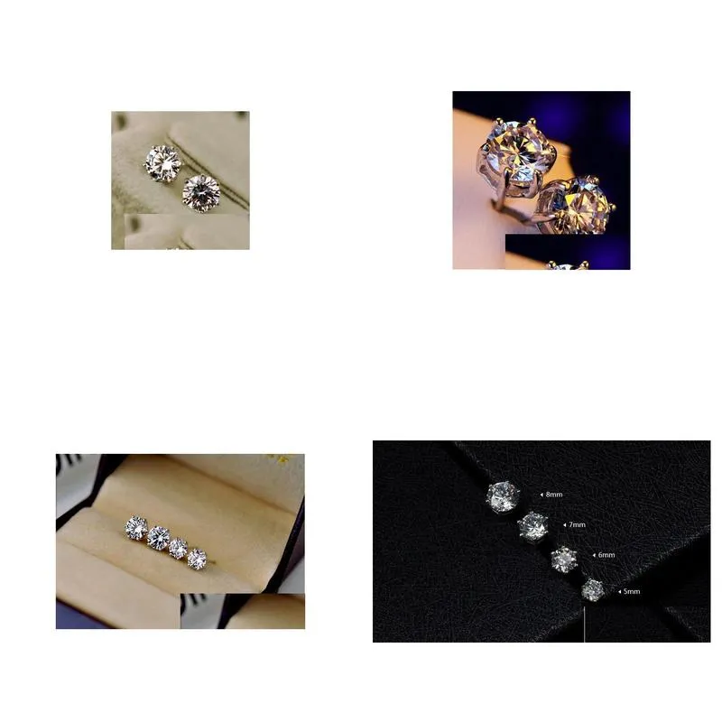 Mens womens lovers Stud Earrings Jewelry High Quality Fashion 0.5ct,1ct,2ct, 6 prong 100% Silver moissanite Diamond Earrings For wedding