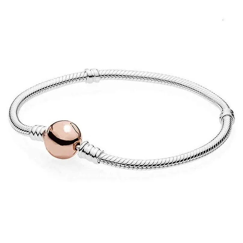 Rose Moments Multi Three Thin Snake Chain Ball Circular Clasp Bracelet Fit 925 Sterling Silver Bead Charm Fashion Diy Jewelry