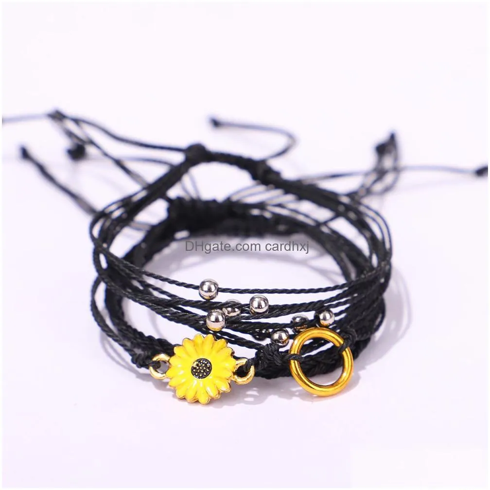 Charm Bracelets Bangle Bohemian Jewelry Sunflower Daisy Adjustable Rope Chain Pendant Bracelet Handmade Seed Beads Friendship Drop De Dhauk