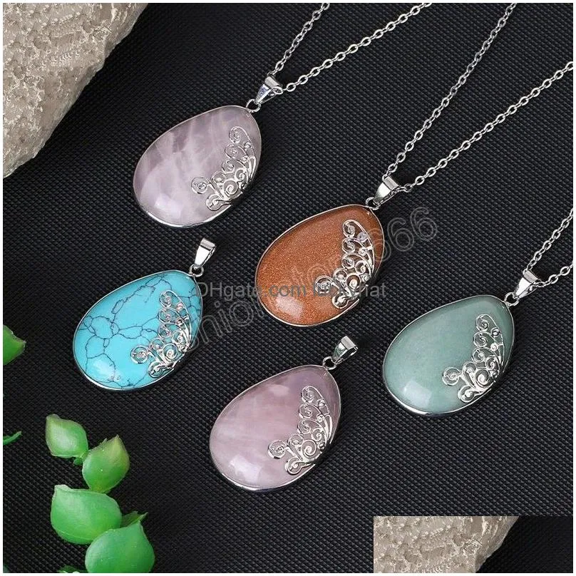 Pendant Necklaces Water Drop Crystal Necklace For Women Butterfly Wing Natural Stone Amethysts Quartz Healing Jewelry Delivery Pendant Dhgwm