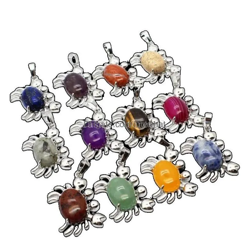Lockets South African Style Small Crab Pendant With Sier Alloy Inlaid Natural Gemstones Diy Jewelry Making Gift For Those Who Love Dro Dhfhu