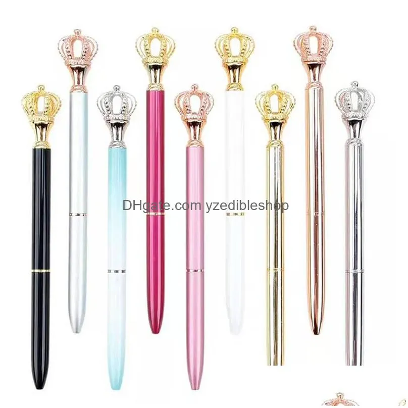 wholesale creativity crown adornment crystal pen gem ballpoint ring wedding office metal rings roller ball pens 8 style