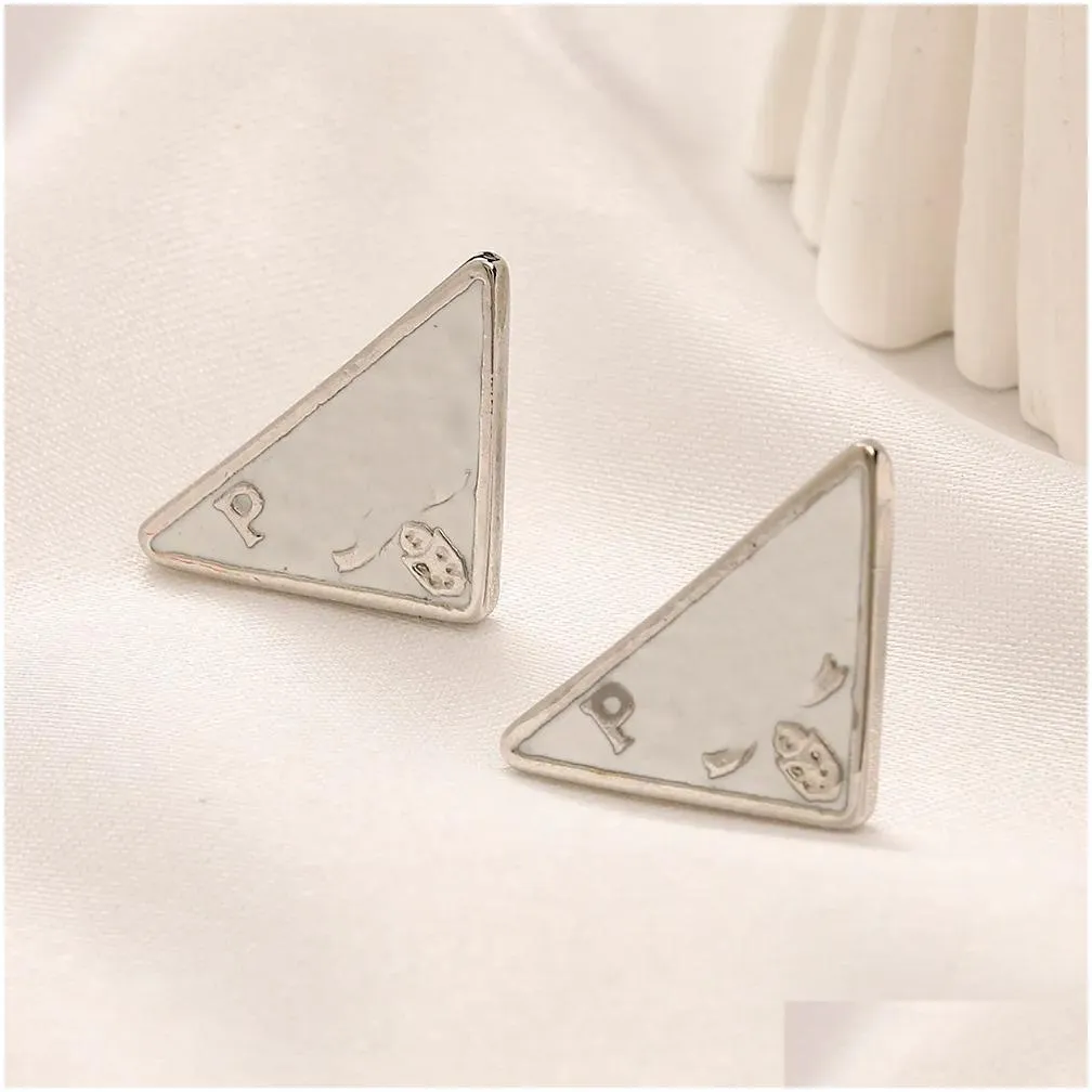 Simple 18K Gold Plated 925 Silver Luxury Brand Designers P-Letters Stud Geometric Famous Women Triangle Crystal Rhinestone Pearl Earring Wedding Party