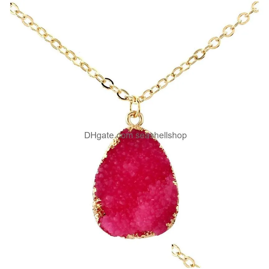 Geometry Stones Pendant Necklace Irregular Resin Stone Druzy Necklaces Gold Plated Link Chain for Elegant Women Girls Fashion Design Jewelry Gifts 8