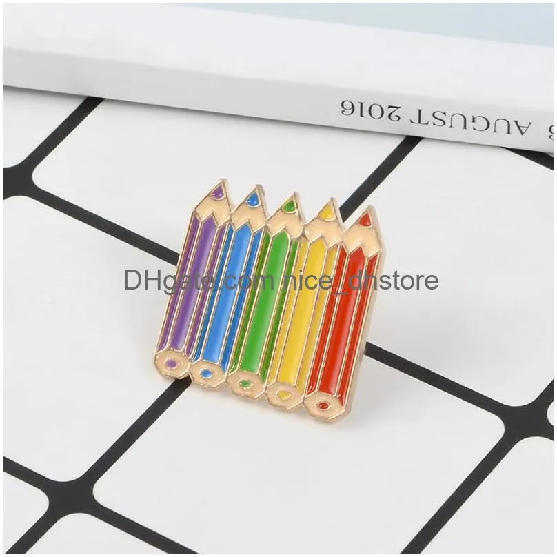 cartoon mini colored pencils brooch pin for women girls teens funny hat schoolbag t-shirt badges breastpin gift for birthday childrens day