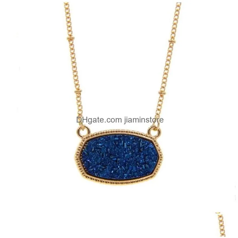 Pendant Necklaces Resin Oval Druzy Necklace Gold Color Chain Drusy Hexagon Style Luxury Designer Brand Fashion Jewelry For Drop Deli