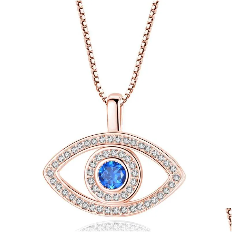 Blue Evil Eye Pendant Necklace Luxury Crystal CZ Clavicle Necklace Silver Rose Gold Jewelry Third Eye Zircon Necklace Fashion Birthday