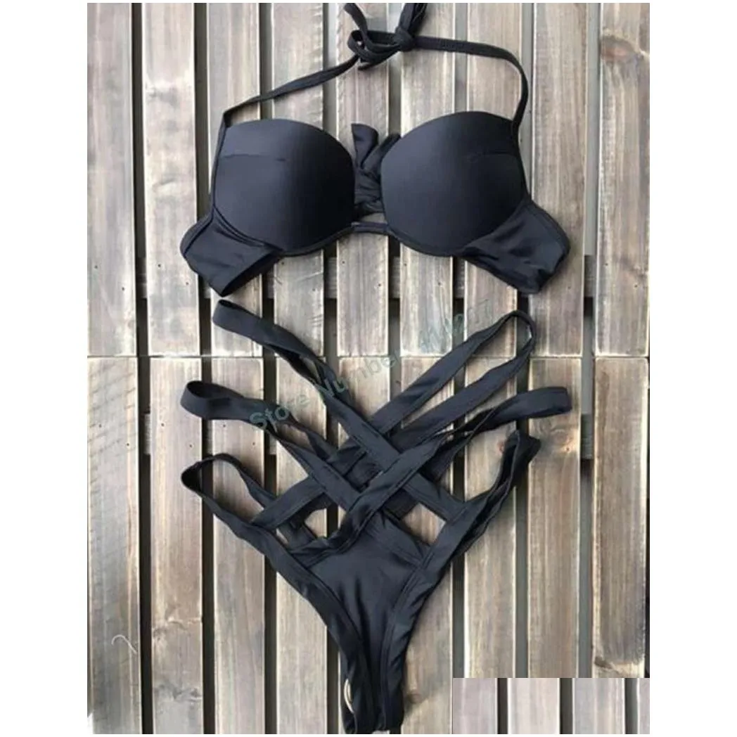 Swim Wear New Underwire Push Er Up Bikini Bandage High Waisted Waist Swimsuit Cut Out Halter Bathing Suit Tankinis Cloghet Swimwear Gg Otzfq