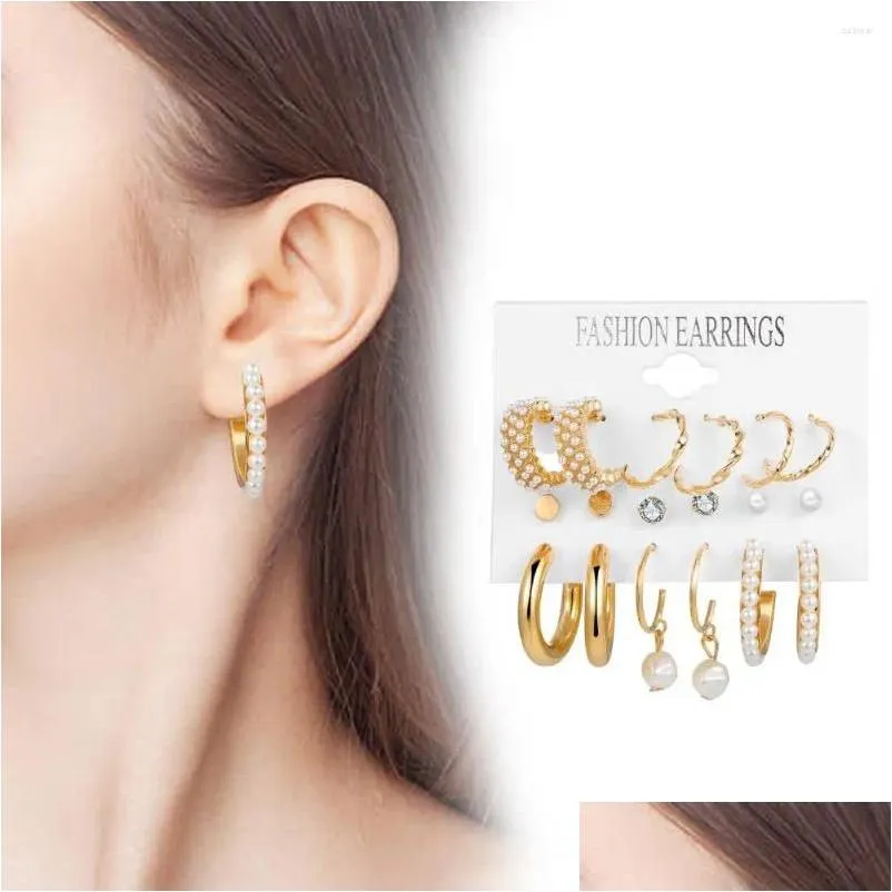 Hoop & Huggie Earrings Hook Elegant Faux Pearl Rhinestone Hie Set For Women Anti-Allergy Stainless Steel Jewelry With Commute Drop De Otjth