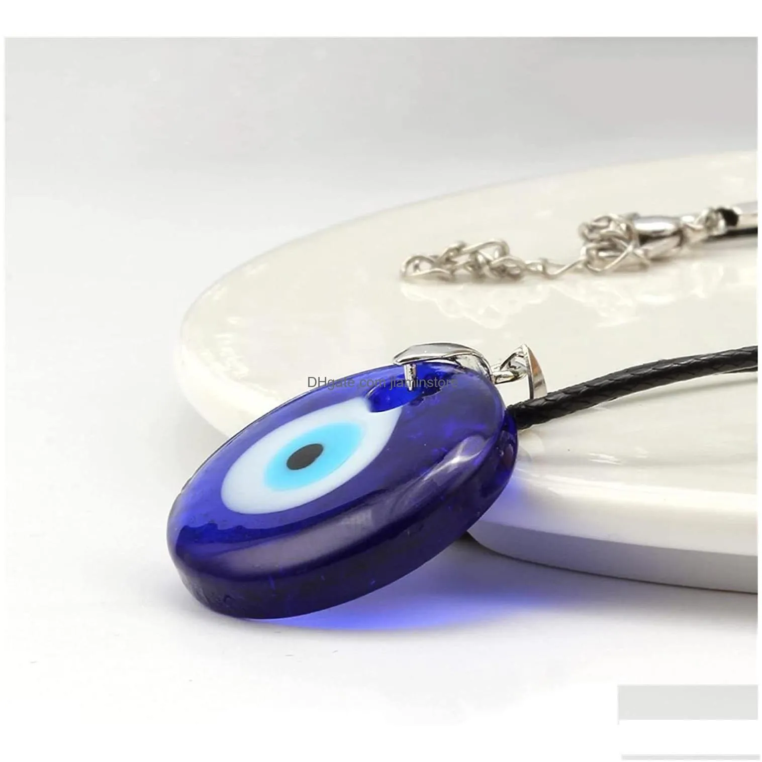 Pendant Necklaces 30Mm Coloured Glaze Blue Evil Eye Fashion Lucky Turkish Key Necklace For Friend Jewelry Gift Drop Delivery Pendants